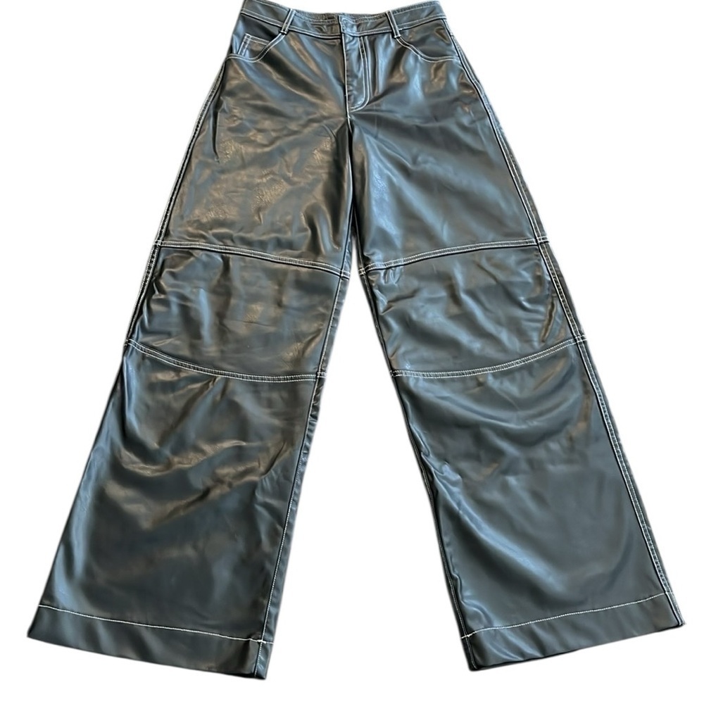 ZARA Black Faux Leather Wide-Leg Pants Size XS